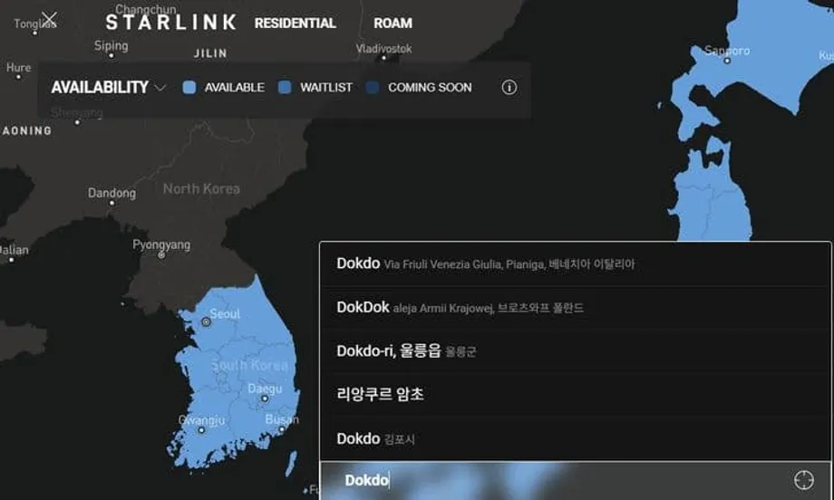 Peta Starlink di Korea cetus bantahan kerana Dokdo dilabel sebagai Liancourt Rocks