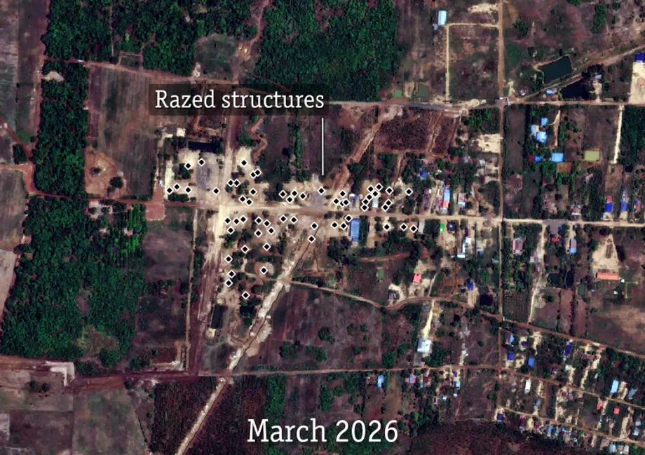 Imej Satelit Tunjukkan Ratusan Rumah Musnah di Kampung Sempadan Kemboja